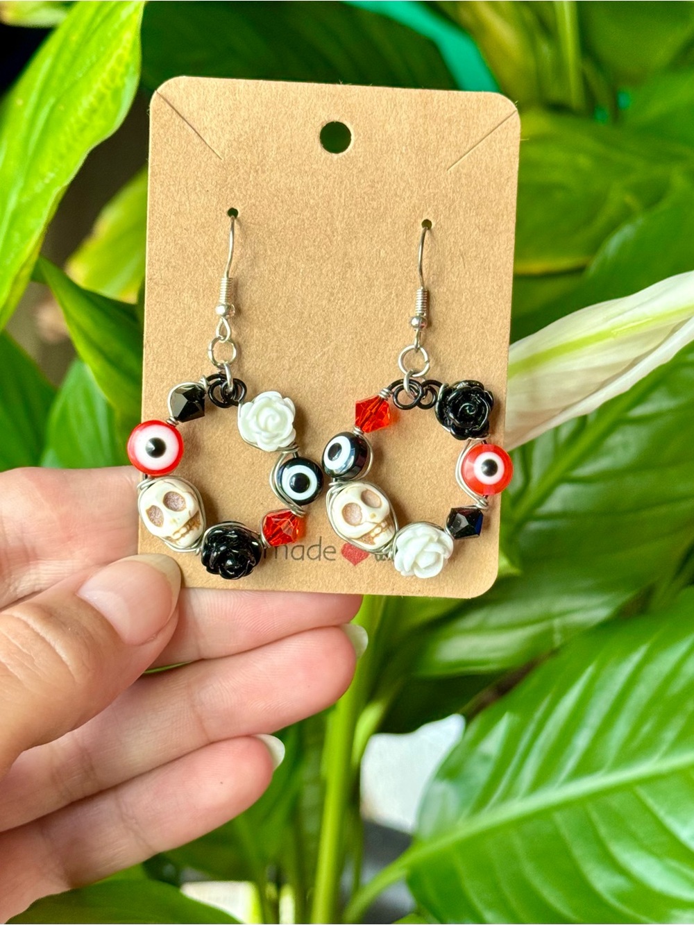 Handmade HOWLITE SKULL Halloween Earrings